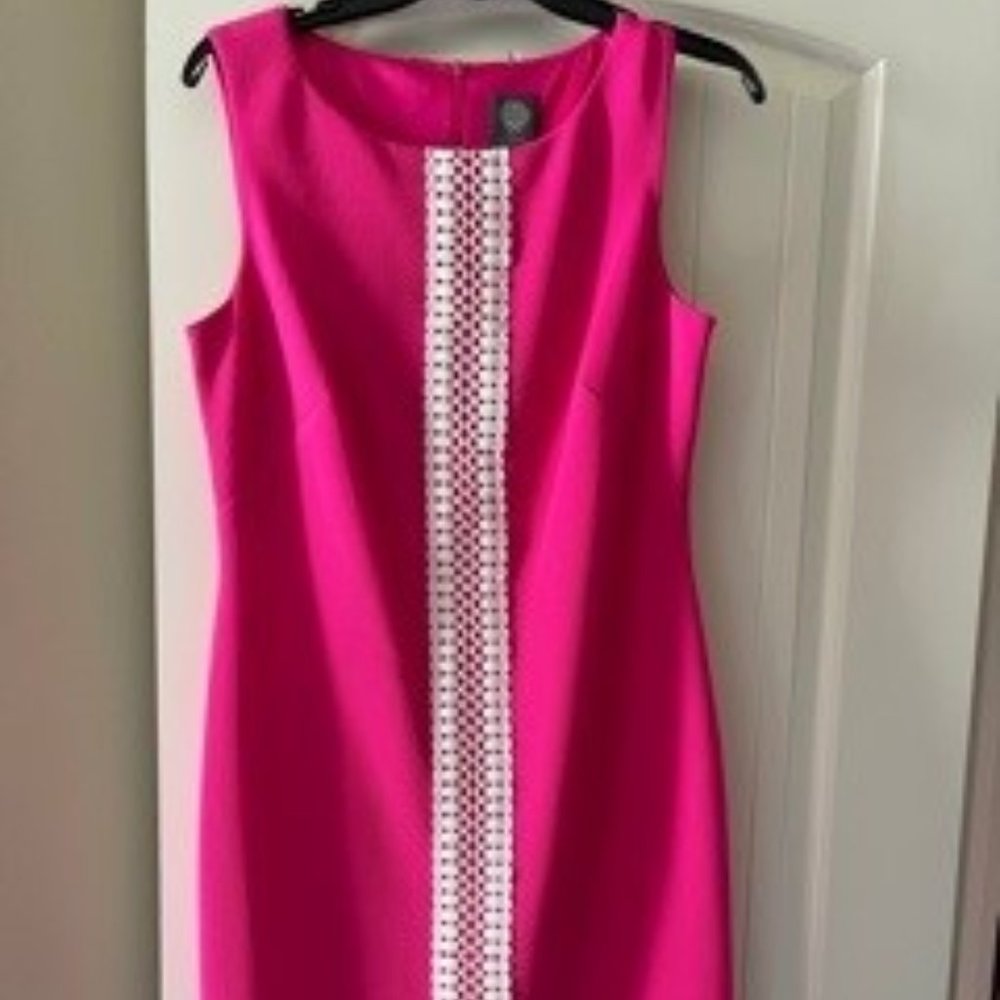 Vince Camuto Pink w/ White Embroidery Shift Dress - Size 8